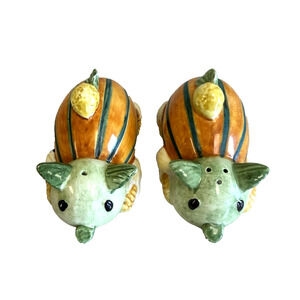 Vintage Anthropomorphic Vegetable Salt & Pepper Shakers Pumpkin Squash Turtle